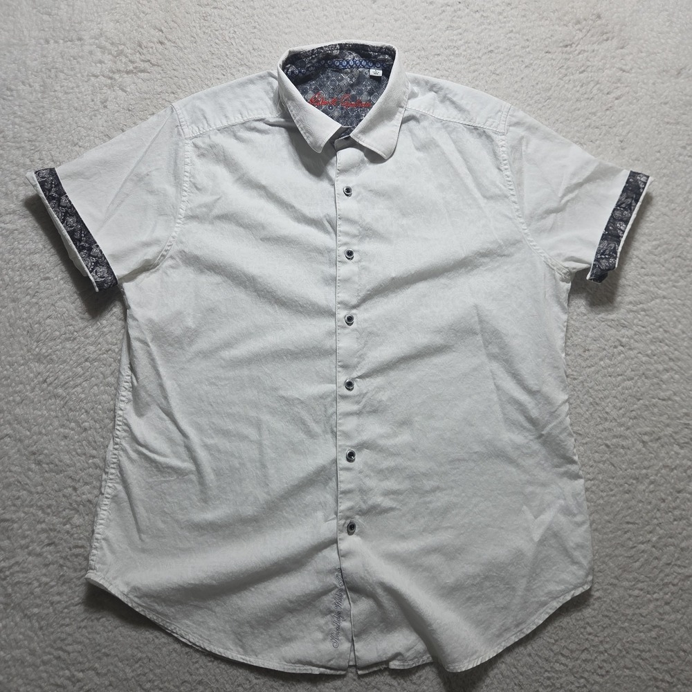 Robert Graham Men's Large Shirt White Island Casual Button‎ Up Short Sleeve